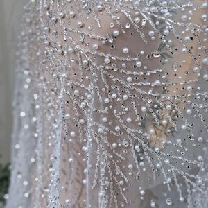 Elegant Silver Beaded cathedral veil